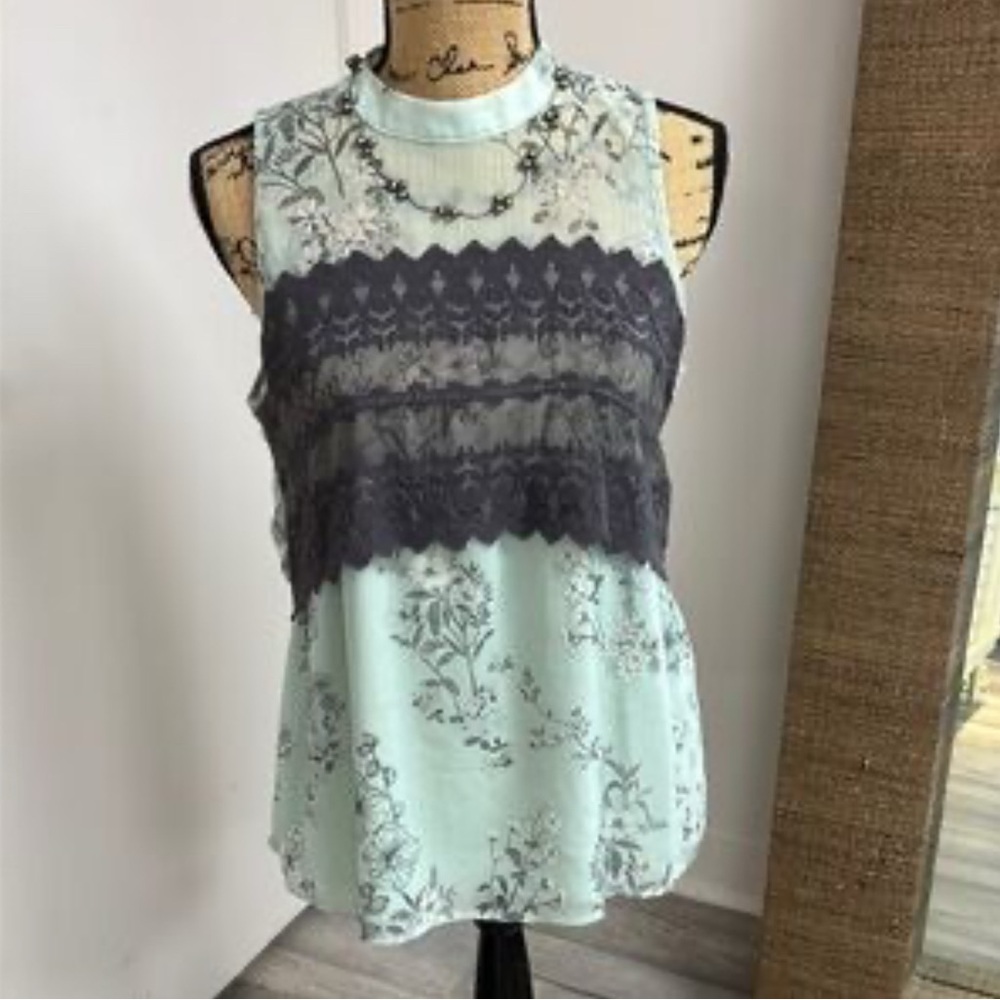 Maurices Floral Sleeveless Blouse - Mint and Black